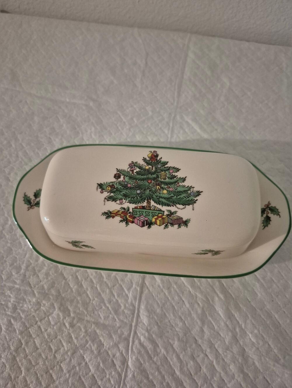 Vintage 1995 Spode Christmas Tree Covered Butter Dish - 1/4 lb Size English Made